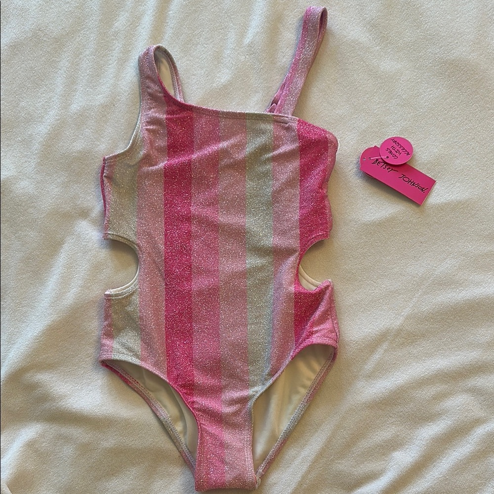 Striped Pink and Silver Swimsuit